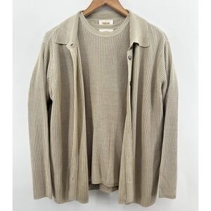 Talbots Twinset Cardigan Tan Beige Shirt Sz S Pure Silk Preppy Womens GG12